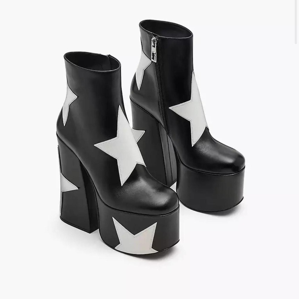 Marc Jacobs Black & White Star Platform Ankle Boots - Picture 2 of 7